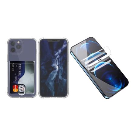 iPhone 12 Pro Max - Cover med kortholder & Hydrogel skærmbeskytter Transparent