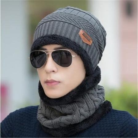 Varm vinterstrikkede lueluer for menn i koreansk stil Fasjonabel ull fortykket varm utendørs vintergenser unisex Gray (adult style) M