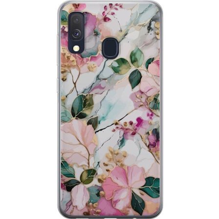 Kompatibel Mobilcover til Samsung Galaxy A40 Abstrakt marmormønster med blomster, blade og gyldne detaljer i bløde pastelfarver
