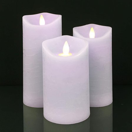 LED-pilarikynttilät - rustiikkiset - 3 kpl - 10/12,5/15 cm - 3D-liekillä - (useita värejä)