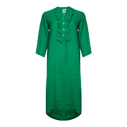 Tiffany 18970r, Long Shirt Dress Ruffle, Linen - Apple Green Klänningar Dam Grön L-XL