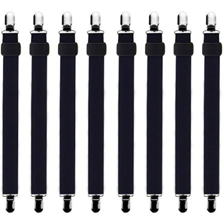 8 stk (60 cm til 250 cm) Spændlakansspændere Justerbar Lakensholder, Spændere, Passer til Alle Senge og Madrasser, Sort