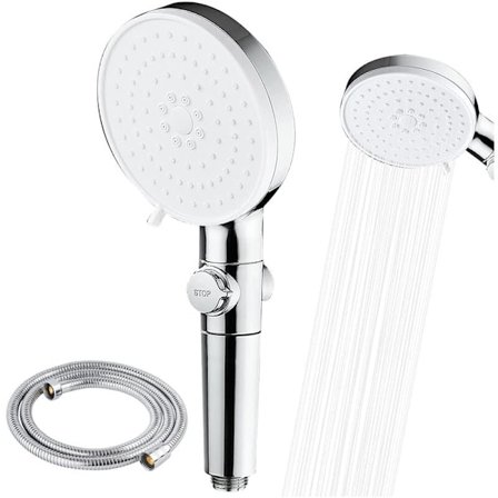 Anti-kalk Brusehoved Højtryk Justerbart Brusehoved 5 Indstillinger med 1,5 m Slange Krom