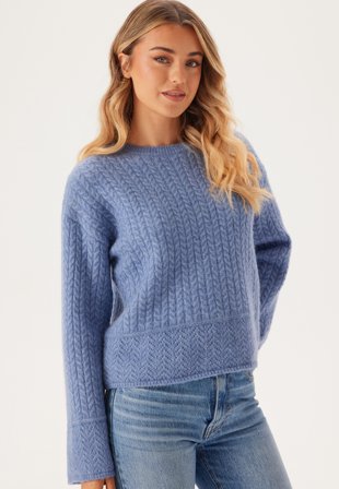 SELECTED - Slfalva Structure Ls Knit O-neck - Endless Sky Detail:MELANGE - Kläder - - Bubbleroom