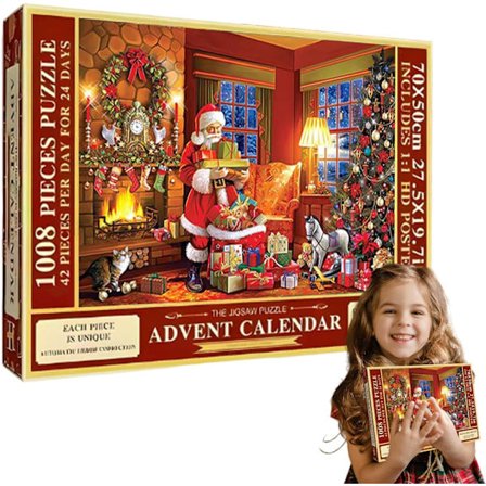 Julekalender med 24 låger, kreativ nedtællingskalender med julepuslespil