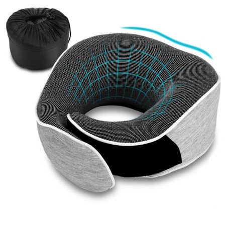 Nackkudde i Memory Foam för Resor, Lämplig för Flygplan och Tåg (Ljusgrå)