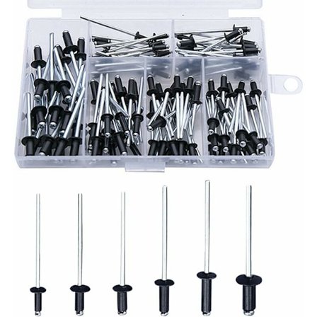 Svart nit 120 stycken blindnitar nitar med låda aluminium nit popnitar popnitar sortiment öppna runda nitar aluminium blindnitar kupolhuvudnitar för 