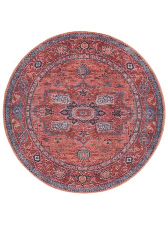 Lavable Georgia Oriental Rouge/Bleu Rond Petit Oeko-Tex Tapis