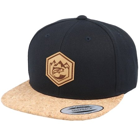 Skillfish - Zwart snapback Cap - Mountain Badge Fish Patch Black/Cork Snapback @ Hatstore