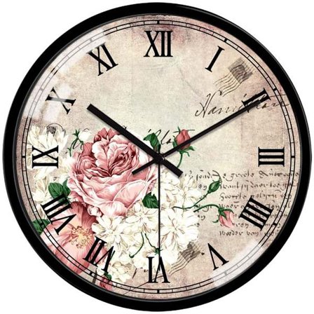Glas Blomster Væg Ur Stille Ikke-Tikkende Væg Ure Vintage Romertal Glas Dekorative Runde Væg Ur 12 Tommer