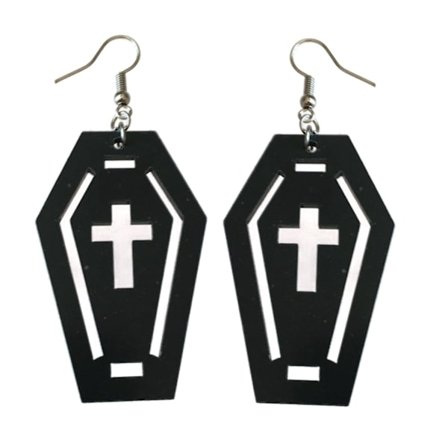 Earrings - Coffin - Cross - Acrylic - Silver Hooks
