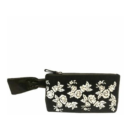 Valentino Vintage Pre-owned Beaded Satin Clutch Taske Sort, Dame Vintage Tasker, Størrelse: ONE Size