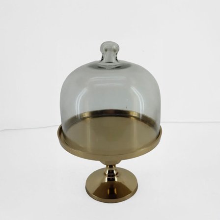 Glasudstillingsbeholder med låg, 24x24x37cm, guldbund