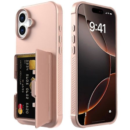 Deksel til iPhone 16 med kortholder/speil/støtte TPU + PC telefonbakdeksel