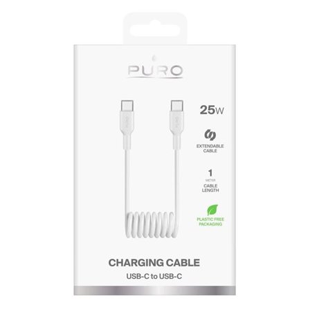 Puro 25W USB-C Spiralkabel - USB-C 1m - Vit