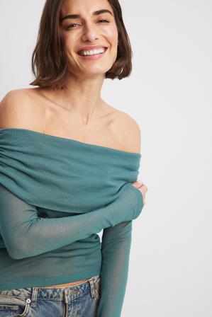 NA-KD Haut drapé en maille fine - Tops bustier - Vert - Small