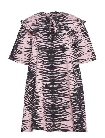 Print Denim Frill Collar Mini Dress Patterned Ganni