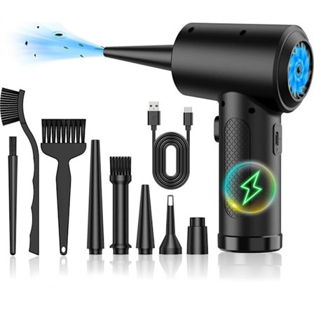 Elektrisk luftblæser til PC-rengøring - Komprimeret luftblæser med LED-lys, kraftig støvsamler til computer og hjem