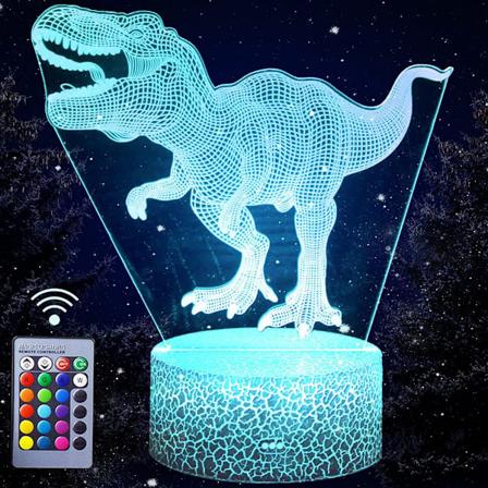 3D Tyrannosaurus Dinosaur Natlys, T-Rex Illusion Lampe med Fjernbetjening & 16 Farver Skiftende
