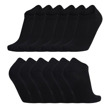 6 stk. tynde korte rørstrømper til voksne, mænd og kvinder, sorte KLB