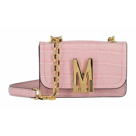 Moschino, Croc-Embossed Leather Crossbody Bag Roze, Dames, Maat:ONE Size