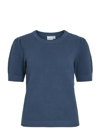 Vidalo O-Neck S/S Knit Top - Noos Tops Knitwear Jumpers Blue Vila
