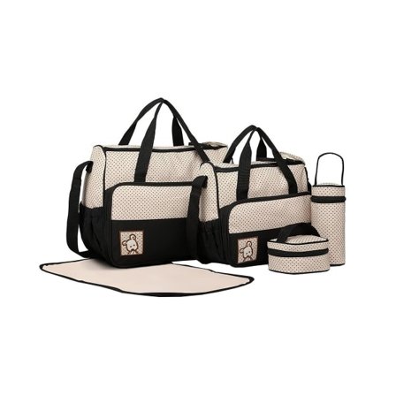 Sæt med 5 baby pusletaske baby mor pusletaske håndtaske skuldertaske flaskeholder med pusleunderlag