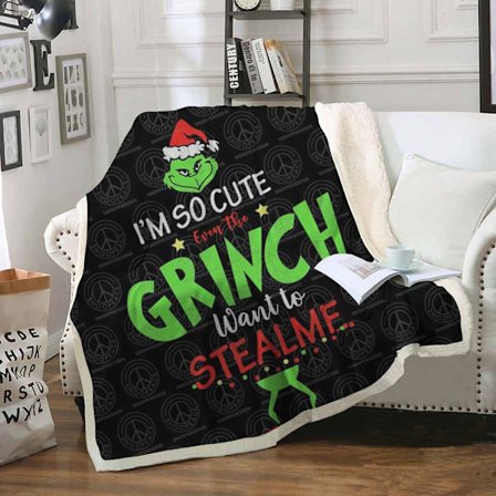 Grinch Sherpa Fleece-pledd | Tykt vinterpledd med brettet kant | Mykt og koselig sofapledd*130*100*FT3327