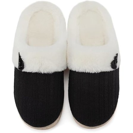 Komfortable tøfler Memory Foam Fuzzy Soveromstøfler Innendørs Utendørs Sklisikre Hjemmesko Sko Svart V