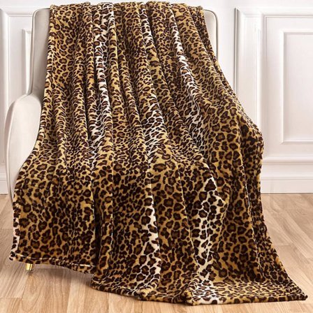Leopardmønstret tæppe til seng, sofa, rejser og camping, superblødt og behageligt fluffy tæppe (127 x 152 cm)-FF-