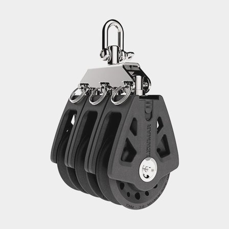 Bozzello triplo con grillo Lewmar Synchro 50, fisso/girevole, cuscinetti a scorrimento, adatto per cime Ø6 - 10 mm