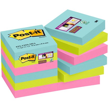 3M Post-it Super Sticky 47,6x47,6 Mélange de couleurs Cosmic pack de 12