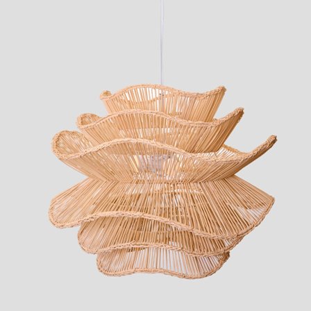 Rattan pendellampe, 61x47cm, hvid skærm