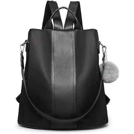 Rygsække til damer, mode taske, skuldertasker med afslappet tyverisikringsfunktion (sort)