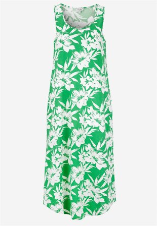 Cellbes of Sweden - Ermløs Jersey-kjole i grønn / hvit / blomstret for damer i størrelse 46/48