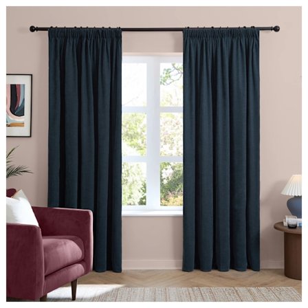 Furn Chenillefodrade Gardiner med Rynkhuvud 137 cm x 117 cm Marinblå