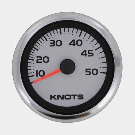 Knopenmeter Veethree Argent, condensvrij, Ø86 mm, 12 V, druklog, G / Motorverbinding, zilver/zwart/wit, 0 - 50 knopen, zonder sensor