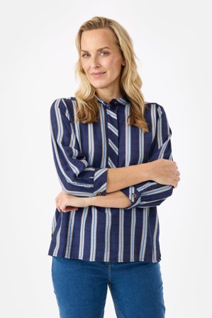 BRANDTEX - 3/4 Ærmet Skjorte - Navy Mix - Stribet