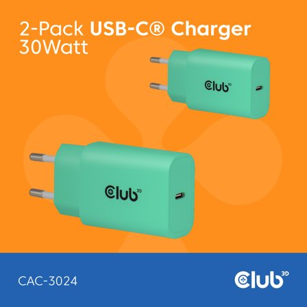 Club 3D 2-Pack Usb-C Charger 30Watt
