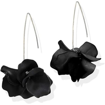 Boho Rosablad Dangle Resin Örhängen - Långa Droppande Akryl Lagda Blomörhängen - Svart