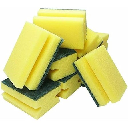 10 stykker (gule) kraftige skuresvamper, dobbeltsidig