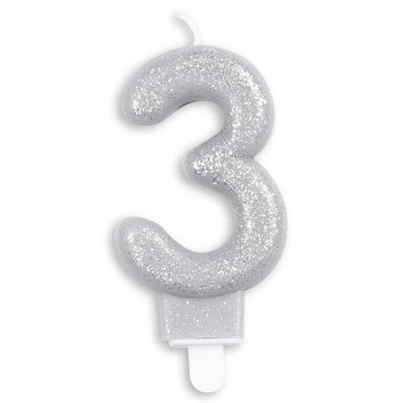 Tårtljus Siffra Silver Glitter Numero 3
