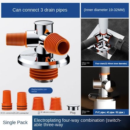 Vask Afløbsrør Adapter Køkken Vask Kloak Afgrening SØLV