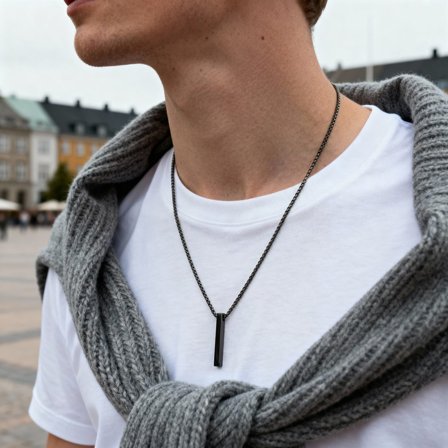 Collier pendentif en forme de barre en acier inoxydable noir poli pour hommes - Chaînes en acier - pour Hommes - Lucleon