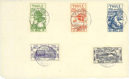 Grønland 1935-1936 - Thule - AFA 1-5 - Opsat på papir - Stemplet