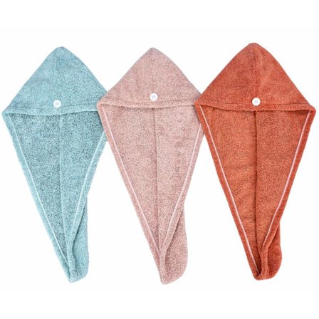 Duschhanddukar i mikrofiber i bambu 3 st (karamell+grön+rosa)