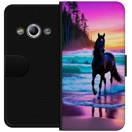 Kompatibel Tegnebogsetui til Samsung Galaxy Xcover 3 Sort hest på stranden ved solnedgang med farverig himmel, drømmeagtig naturillustration for pla