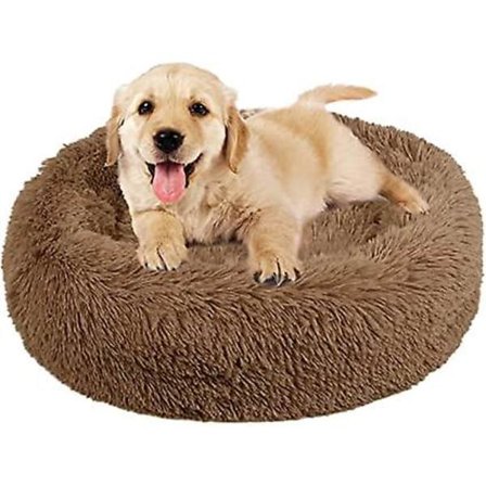80 cm stor lugnande hund- och kattsäng, plysch munkformad husdjurssäng, mjuk rund bäddkudde, tvättbar varm hundsäng för sömn