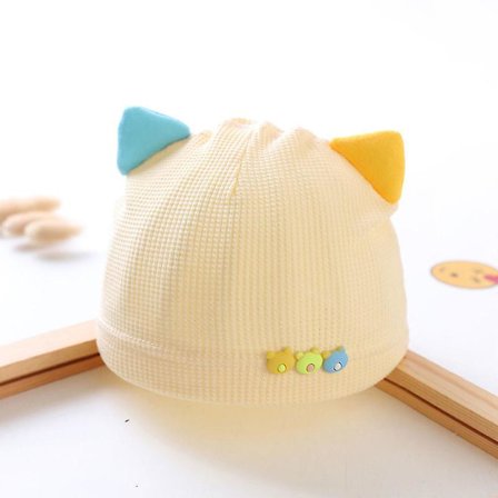 Babyhatt 0-3 månader sommar bomull söt söt nyfödd baby mössa 0-3-6 månader andningsbar, gul