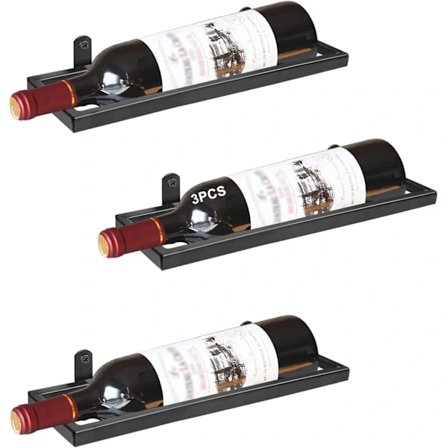 Vægmonterede vinreoler i metal, hængende flaske display organizer, rødvinshylde til hjem, køkken, barindretning (Sort 3)[CO]